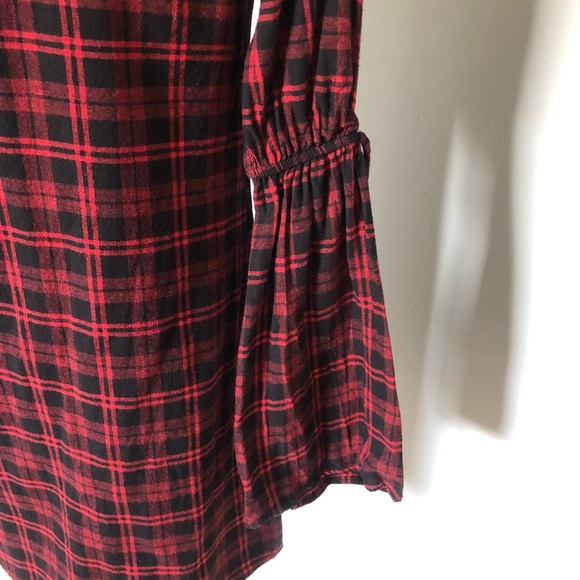 2 Hearts Plaid Flannel Bell-Sleeve Shift Dress - Picture 15 of 16